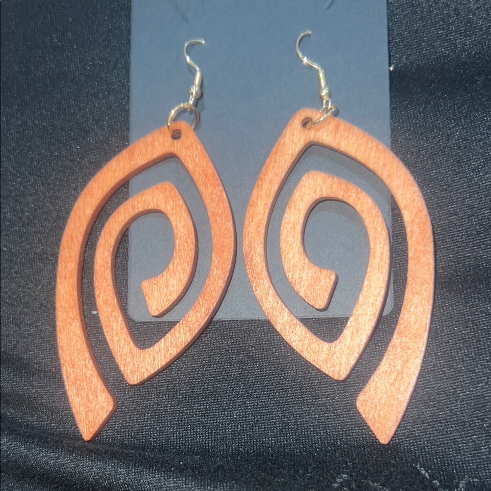 Long Wooden lightweight dangling Swirl Earrings